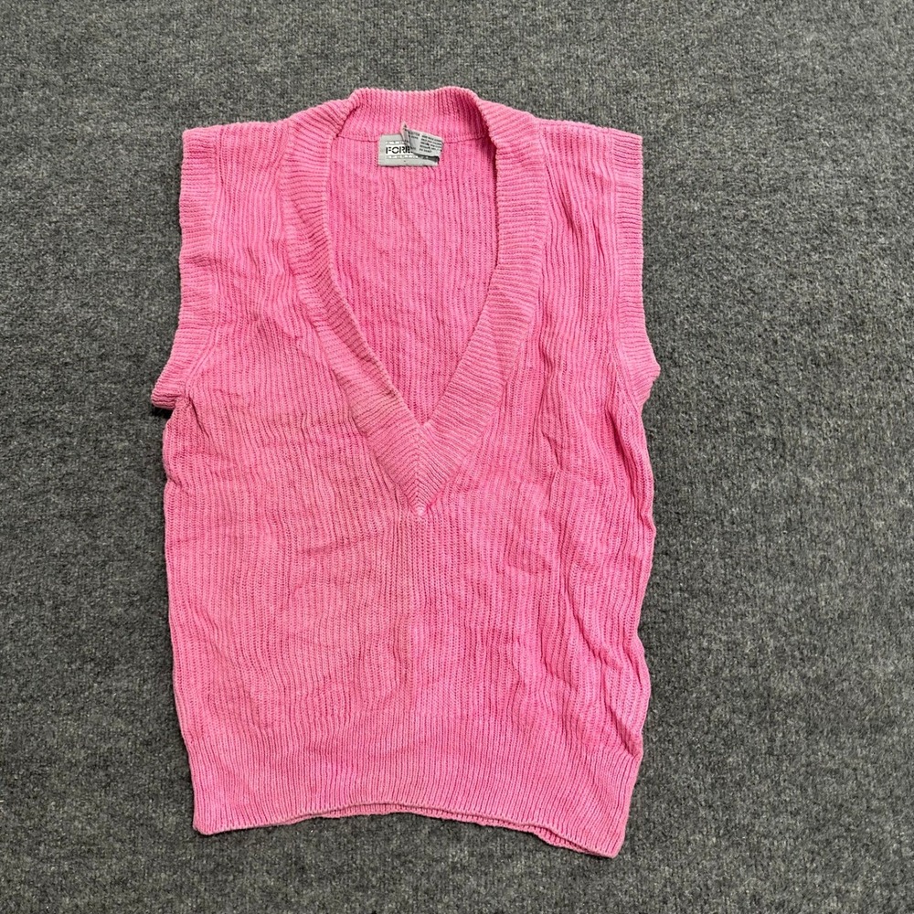 Forenza Sweater Vest Womens Size M Pink Ramie Cotton Ribbed V-Neck Sleeveless